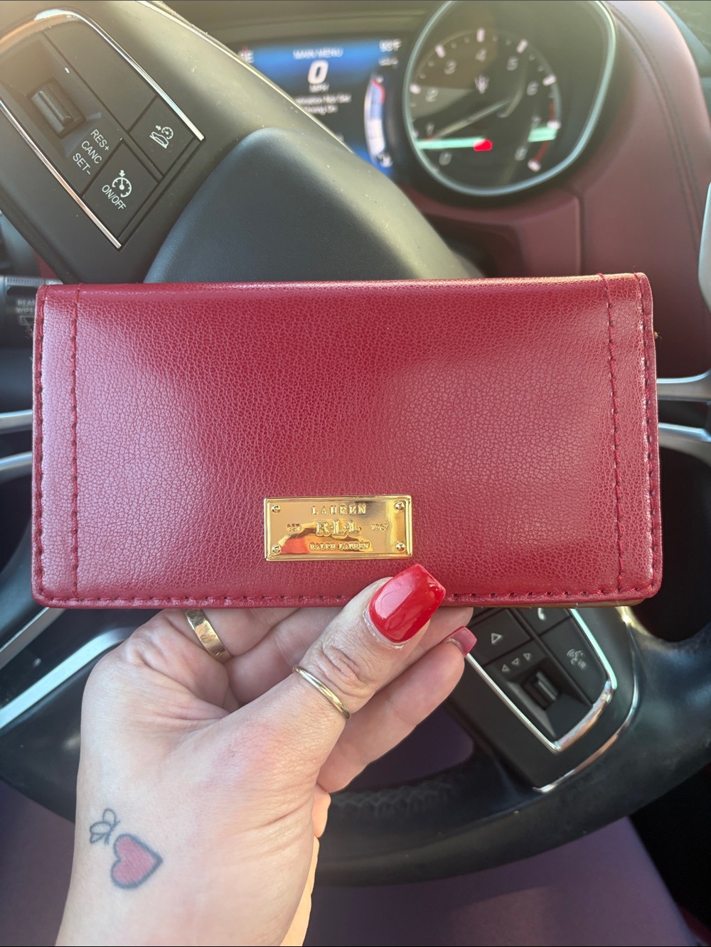 RAULPH LAUREN Red Leather Card Holder wallet with magnetic snap